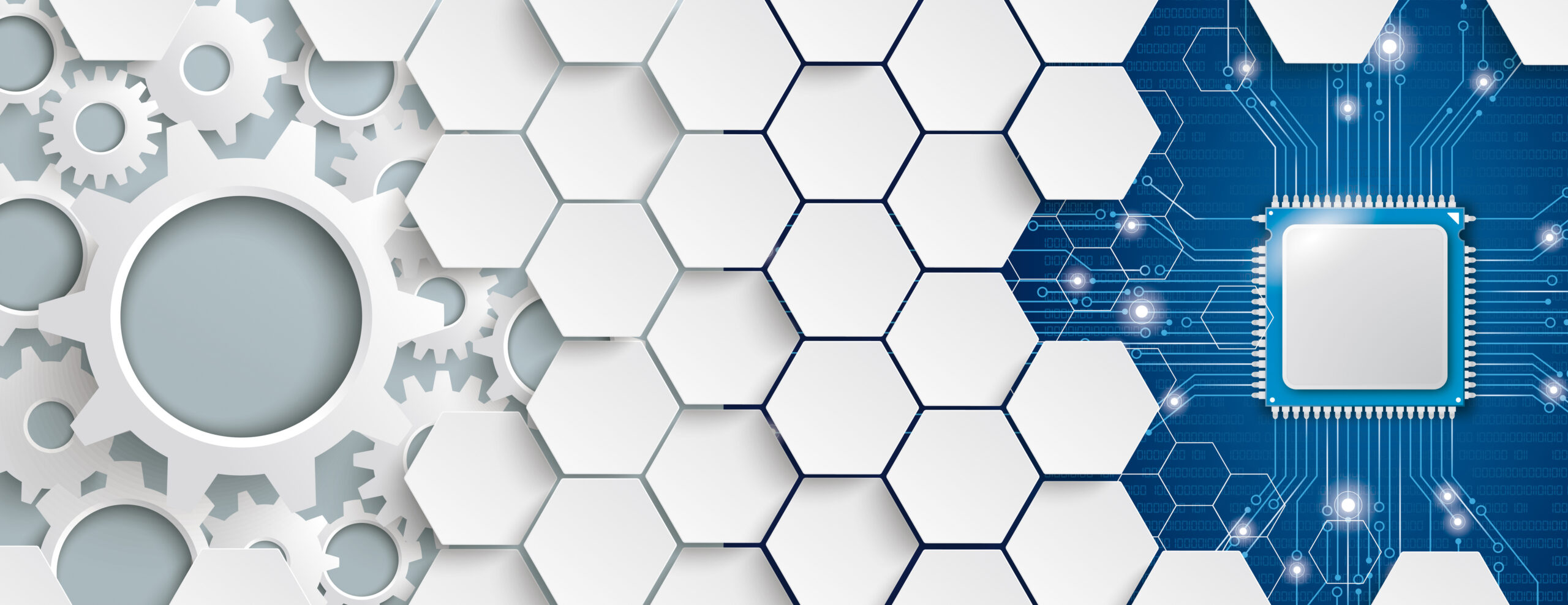 White Hexagon Structure Gears Microchip Header